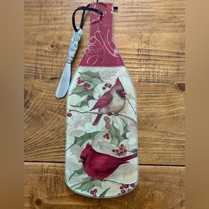 Cardinals and Holly Cheese Platter with Spreader